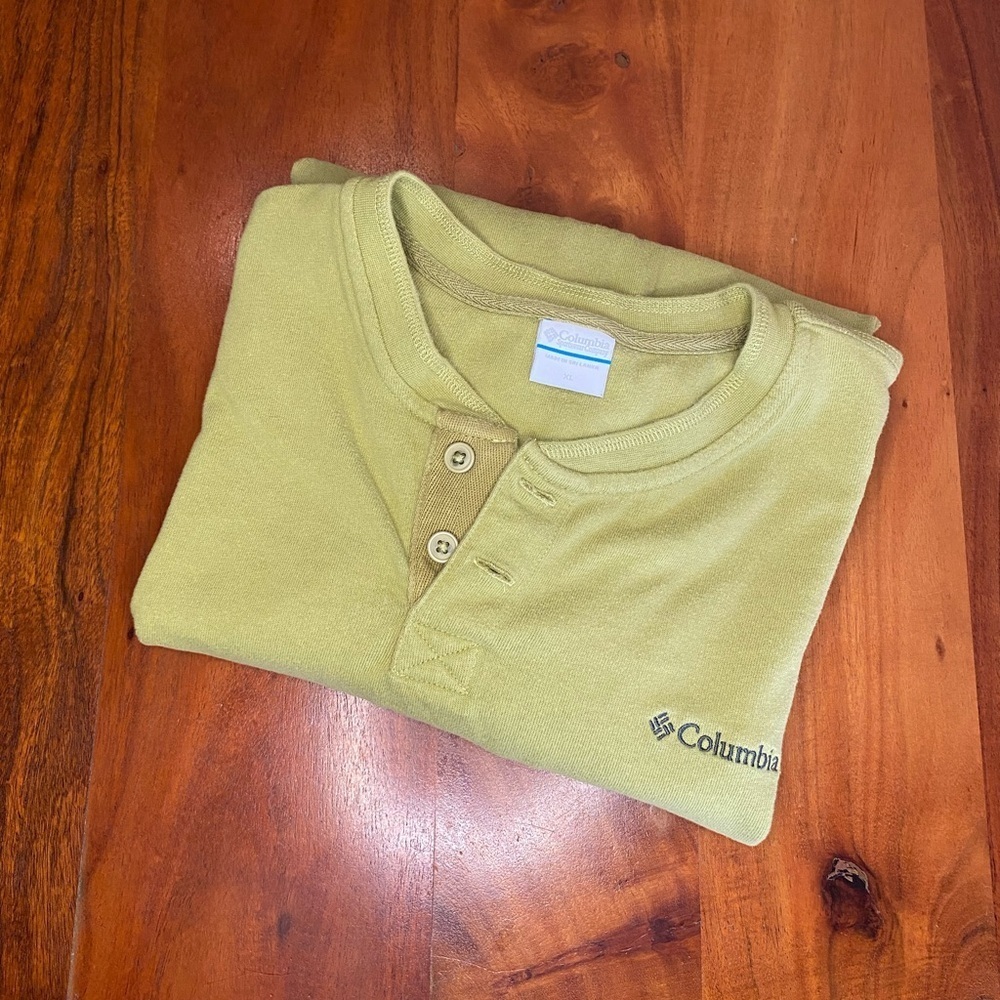 Columbia Two Button Green Sweatshirt Men’s XL Gorpcore Outdoor Camping Work Dad